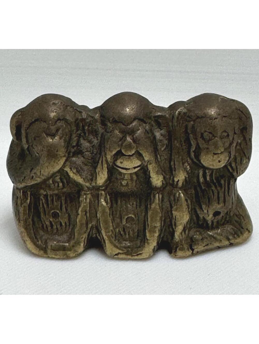 Vintage Brass Three Wise Monkeys Hear Speak See No Evil Paperweight Trinket MCM